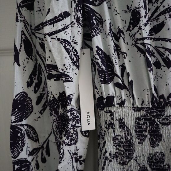 Aqua IDK7298 Women's Sz XS Blue Multi Smocked Floral Print Midi Dress $118 - Picture 6 of 16